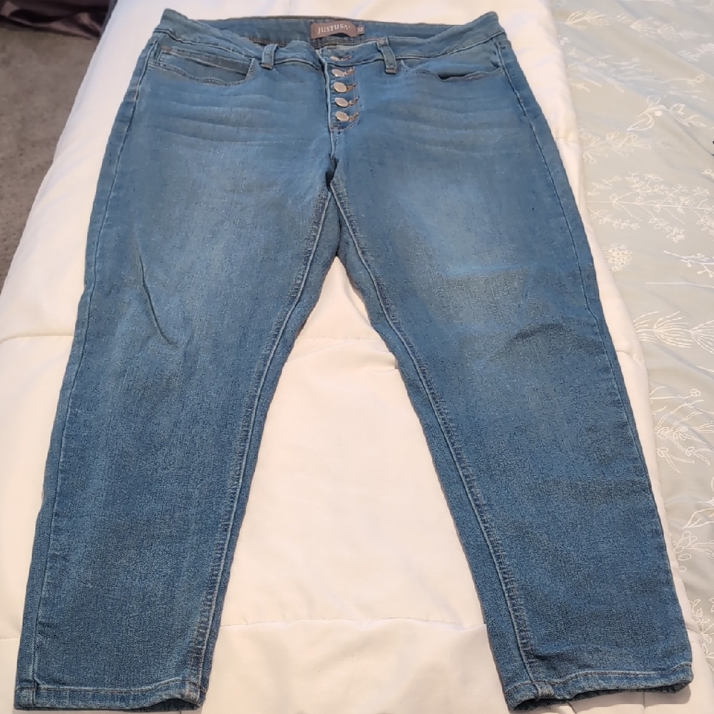 Blue Denim Jeans with Button Fly